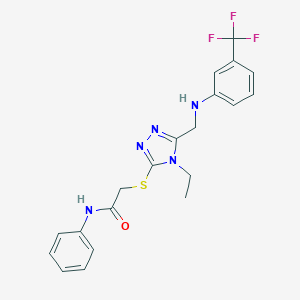 molecular formula C20H20F3N5OS B417705 2-{[4-ethyl-5-({[3-(trifluoromethyl)phenyl]amino}methyl)-4H-1,2,4-triazol-3-yl]sulfanyl}-N-phenylacetamide 