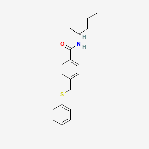 molecular formula C20H25NOS B4177073 N-(1-methylbutyl)-4-{[(4-methylphenyl)thio]methyl}benzamide 