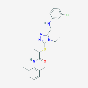 molecular formula C22H26ClN5OS B417708 2-[(5-{[(3-chlorophenyl)amino]methyl}-4-ethyl-4H-1,2,4-triazol-3-yl)sulfanyl]-N-(2,6-dimethylphenyl)propanamide 