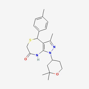 molecular formula C21H27N3O2S B4177091 1-(2,2-dimethyltetrahydro-2H-pyran-4-yl)-3-methyl-4-(4-methylphenyl)-4,8-dihydro-1H-pyrazolo[3,4-e][1,4]thiazepin-7(6H)-one 