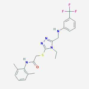 molecular formula C22H24F3N5OS B417710 N-(2,6-dimethylphenyl)-2-[(4-ethyl-5-{[3-(trifluoromethyl)anilino]methyl}-4H-1,2,4-triazol-3-yl)sulfanyl]acetamide 