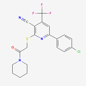 molecular formula C20H17ClF3N3OS B4177110 6-(4-chlorophenyl)-2-{[2-oxo-2-(1-piperidinyl)ethyl]thio}-4-(trifluoromethyl)nicotinonitrile 