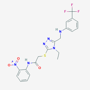 molecular formula C20H19F3N6O3S B417713 2-{[4-ethyl-5-({[3-(trifluoromethyl)phenyl]amino}methyl)-4H-1,2,4-triazol-3-yl]sulfanyl}-N-{2-nitrophenyl}acetamide 