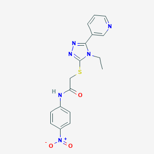 molecular formula C17H16N6O3S B417715 2-[(4-ethyl-5-pyridin-3-yl-4H-1,2,4-triazol-3-yl)sulfanyl]-N-{4-nitrophenyl}acetamide 