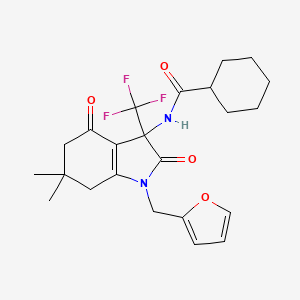 molecular formula C23H27F3N2O4 B4177177 N-[1-(2-furylmethyl)-6,6-dimethyl-2,4-dioxo-3-(trifluoromethyl)-2,3,4,5,6,7-hexahydro-1H-indol-3-yl]cyclohexanecarboxamide 