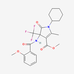 molecular formula C22H25F3N2O5 B4177187 methyl 1-cyclohexyl-4-[(2-methoxybenzoyl)amino]-2-methyl-5-oxo-4-(trifluoromethyl)-4,5-dihydro-1H-pyrrole-3-carboxylate 