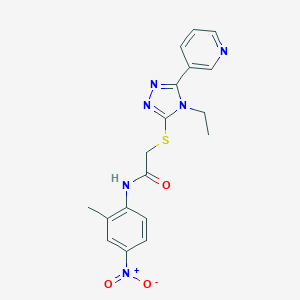 molecular formula C18H18N6O3S B417720 2-[(4-ethyl-5-pyridin-3-yl-4H-1,2,4-triazol-3-yl)sulfanyl]-N-{4-nitro-2-methylphenyl}acetamide 