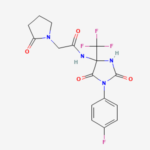molecular formula C16H14F4N4O4 B4177216 N-[1-(4-fluorophenyl)-2,5-dioxo-4-(trifluoromethyl)-4-imidazolidinyl]-2-(2-oxo-1-pyrrolidinyl)acetamide 