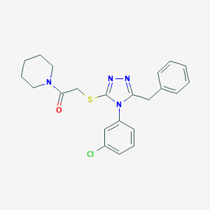 molecular formula C22H23ClN4OS B417731 2-[[5-Benzyl-4-(3-chlorophenyl)-1,2,4-triazol-3-yl]sulfanyl]-1-piperidin-1-ylethanone 