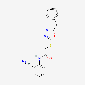 molecular formula C18H14N4O2S B4177319 2-[(5-benzyl-1,3,4-oxadiazol-2-yl)thio]-N-(2-cyanophenyl)acetamide 