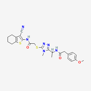 molecular formula C25H28N6O3S2 B4177335 N-{1-[5-({2-[(3-cyano-4,5,6,7-tetrahydro-1-benzothien-2-yl)amino]-2-oxoethyl}thio)-4-methyl-4H-1,2,4-triazol-3-yl]ethyl}-2-(4-methoxyphenyl)acetamide 