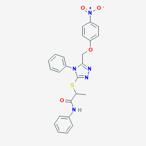 molecular formula C24H21N5O4S B417735 2-{[5-({4-nitrophenoxy}methyl)-4-phenyl-4H-1,2,4-triazol-3-yl]sulfanyl}-N-phenylpropanamide 