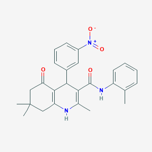 molecular formula C26H27N3O4 B417744 4-{3-nitrophenyl}-2,7,7-trimethyl-N-(2-methylphenyl)-5-oxo-1,4,5,6,7,8-hexahydroquinoline-3-carboxamide 
