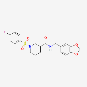 molecular formula C20H21FN2O5S B4177487 N-(1,3-benzodioxol-5-ylmethyl)-1-[(4-fluorophenyl)sulfonyl]-3-piperidinecarboxamide 