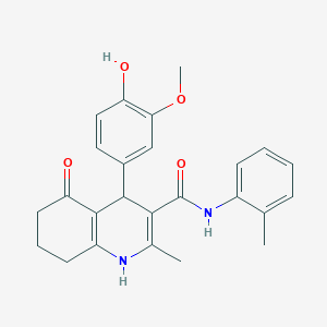 molecular formula C25H26N2O4 B417755 4-(4-hydroxy-3-methoxyphenyl)-2-methyl-N-(2-methylphenyl)-5-oxo-4,6,7,8-tetrahydro-1H-quinoline-3-carboxamide 