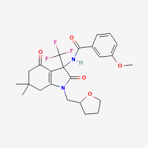 molecular formula C24H27F3N2O5 B4177563 N-[6,6-dimethyl-2,4-dioxo-1-(tetrahydro-2-furanylmethyl)-3-(trifluoromethyl)-2,3,4,5,6,7-hexahydro-1H-indol-3-yl]-3-methoxybenzamide 