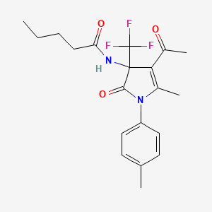 molecular formula C20H23F3N2O3 B4177591 N-[4-acetyl-5-methyl-1-(4-methylphenyl)-2-oxo-3-(trifluoromethyl)-2,3-dihydro-1H-pyrrol-3-yl]pentanamide 
