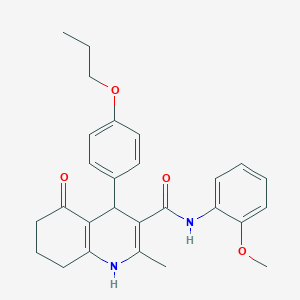molecular formula C27H30N2O4 B417761 2-methyl-N-[2-(methyloxy)phenyl]-5-oxo-4-[4-(propyloxy)phenyl]-1,4,5,6,7,8-hexahydroquinoline-3-carboxamide 
