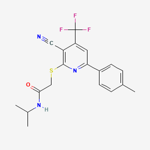 molecular formula C19H18F3N3OS B4177616 2-{[3-cyano-6-(4-methylphenyl)-4-(trifluoromethyl)-2-pyridinyl]thio}-N-isopropylacetamide 