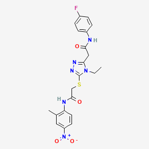 molecular formula C21H21FN6O4S B4177638 2-[(4-ethyl-5-{2-[(4-fluorophenyl)amino]-2-oxoethyl}-4H-1,2,4-triazol-3-yl)thio]-N-(2-methyl-4-nitrophenyl)acetamide 
