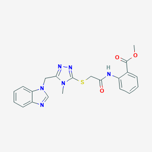 molecular formula C21H20N6O3S B417773 methyl 2-[({[5-(1H-benzimidazol-1-ylmethyl)-4-methyl-4H-1,2,4-triazol-3-yl]sulfanyl}acetyl)amino]benzoate 