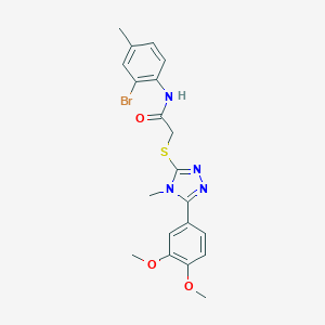 molecular formula C20H21BrN4O3S B417774 N-(2-bromo-4-methylphenyl)-2-{[5-(3,4-dimethoxyphenyl)-4-methyl-4H-1,2,4-triazol-3-yl]sulfanyl}acetamide 