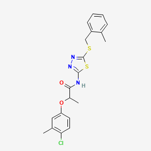 molecular formula C20H20ClN3O2S2 B4177745 2-(4-chloro-3-methylphenoxy)-N-{5-[(2-methylbenzyl)thio]-1,3,4-thiadiazol-2-yl}propanamide 