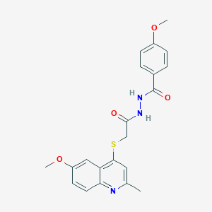 4-methoxy-N'-[2-(6-methoxy-2-methylquinolin-4-yl)sulfanylacetyl]benzohydrazide
