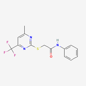 molecular formula C14H12F3N3OS B4177795 2-{[4-methyl-6-(trifluoromethyl)-2-pyrimidinyl]thio}-N-phenylacetamide 
