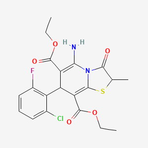 molecular formula C20H20ClFN2O5S B4177839 diethyl 5-amino-7-(2-chloro-6-fluorophenyl)-2-methyl-3-oxo-2,3-dihydro-7H-[1,3]thiazolo[3,2-a]pyridine-6,8-dicarboxylate 
