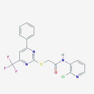 molecular formula C18H12ClF3N4OS B417787 N-(2-chloropyridin-3-yl)-2-{[4-phenyl-6-(trifluoromethyl)pyrimidin-2-yl]sulfanyl}acetamide 