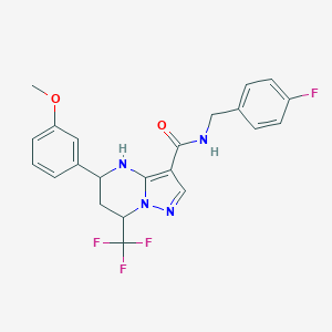 molecular formula C22H20F4N4O2 B417790 N-(4-fluorobenzyl)-5-(3-methoxyphenyl)-7-(trifluoromethyl)-4,5,6,7-tetrahydropyrazolo[1,5-a]pyrimidine-3-carboxamide 