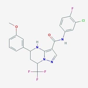 molecular formula C21H17ClF4N4O2 B417793 N-(3-chloro-4-fluorophenyl)-5-(3-methoxyphenyl)-7-(trifluoromethyl)-4,5,6,7-tetrahydropyrazolo[1,5-a]pyrimidine-3-carboxamide 