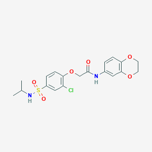 molecular formula C19H21ClN2O6S B4177932 2-{2-chloro-4-[(isopropylamino)sulfonyl]phenoxy}-N-(2,3-dihydro-1,4-benzodioxin-6-yl)acetamide 