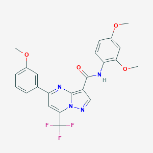 molecular formula C23H19F3N4O4 B417796 N-[2,4-bis(methyloxy)phenyl]-5-[3-(methyloxy)phenyl]-7-(trifluoromethyl)pyrazolo[1,5-a]pyrimidine-3-carboxamide 