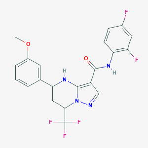 molecular formula C21H17F5N4O2 B417798 N-(2,4-difluorophenyl)-5-(3-methoxyphenyl)-7-(trifluoromethyl)-4,5,6,7-tetrahydropyrazolo[1,5-a]pyrimidine-3-carboxamide 