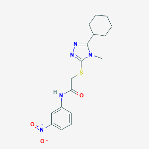 molecular formula C17H21N5O3S B417800 2-[(5-cyclohexyl-4-methyl-4H-1,2,4-triazol-3-yl)sulfanyl]-N-{3-nitrophenyl}acetamide 