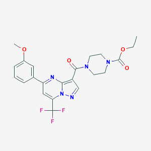 molecular formula C22H22F3N5O4 B417801 Ethyl 4-[5-(3-methoxyphenyl)-7-(trifluoromethyl)pyrazolo[1,5-a]pyrimidine-3-carbonyl]piperazine-1-carboxylate 