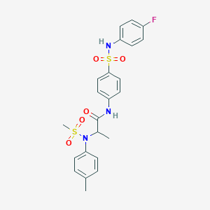 molecular formula C23H24FN3O5S2 B4178013 N~1~-(4-{[(4-fluorophenyl)amino]sulfonyl}phenyl)-N~2~-(4-methylphenyl)-N~2~-(methylsulfonyl)alaninamide 