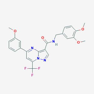 molecular formula C24H21F3N4O4 B417804 N-{[3,4-bis(methyloxy)phenyl]methyl}-5-[3-(methyloxy)phenyl]-7-(trifluoromethyl)pyrazolo[1,5-a]pyrimidine-3-carboxamide 