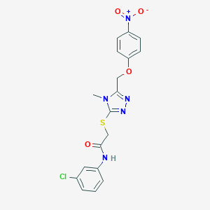 molecular formula C18H16ClN5O4S B417806 N-(3-chlorophenyl)-2-{[5-({4-nitrophenoxy}methyl)-4-methyl-4H-1,2,4-triazol-3-yl]sulfanyl}acetamide 