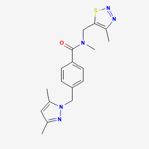 molecular formula C18H21N5OS B4178071 4-[(3,5-dimethyl-1H-pyrazol-1-yl)methyl]-N-methyl-N-[(4-methyl-1,2,3-thiadiazol-5-yl)methyl]benzamide 