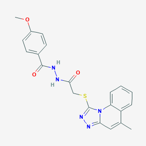 molecular formula C21H19N5O3S B417810 N'-{[4-(methyloxy)phenyl]carbonyl}-2-[(5-methyl[1,2,4]triazolo[4,3-a]quinolin-1-yl)sulfanyl]acetohydrazide 