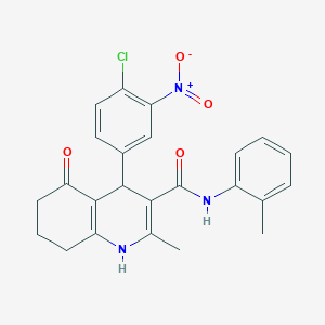 molecular formula C24H22ClN3O4 B417812 4-{4-chloro-3-nitrophenyl}-2-methyl-N-(2-methylphenyl)-5-oxo-1,4,5,6,7,8-hexahydro-3-quinolinecarboxamide 