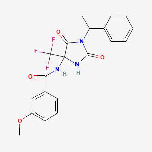 molecular formula C20H18F3N3O4 B4178129 N-[2,5-dioxo-1-(1-phenylethyl)-4-(trifluoromethyl)-4-imidazolidinyl]-3-methoxybenzamide 