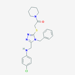 molecular formula C23H26ClN5OS B417815 2-[[4-Benzyl-5-[(4-chloroanilino)methyl]-1,2,4-triazol-3-yl]sulfanyl]-1-piperidin-1-ylethanone 