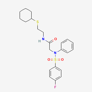 molecular formula C22H27FN2O3S2 B4178160 N~1~-[2-(cyclohexylthio)ethyl]-N~2~-[(4-fluorophenyl)sulfonyl]-N~2~-phenylglycinamide 