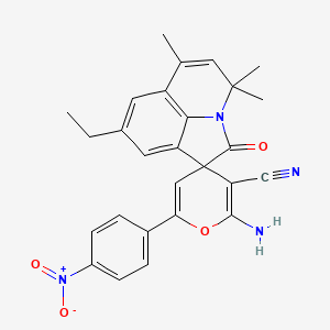 2-amino-8'-ethyl-4',4',6'-trimethyl-6-(4-nitrophenyl)-2'-oxo-4'H-spiro[pyran-4,1'-pyrrolo[3,2,1-ij]quinoline]-3-carbonitrile