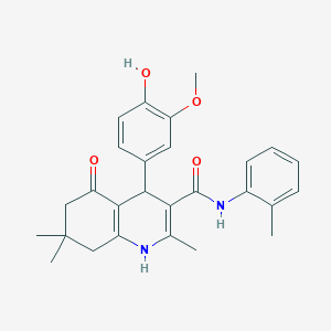 molecular formula C27H30N2O4 B417818 4-[4-hydroxy-3-(methyloxy)phenyl]-2,7,7-trimethyl-N-(2-methylphenyl)-5-oxo-1,4,5,6,7,8-hexahydroquinoline-3-carboxamide 