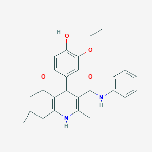 molecular formula C28H32N2O4 B417820 4-[3-(ethyloxy)-4-hydroxyphenyl]-2,7,7-trimethyl-N-(2-methylphenyl)-5-oxo-1,4,5,6,7,8-hexahydroquinoline-3-carboxamide 